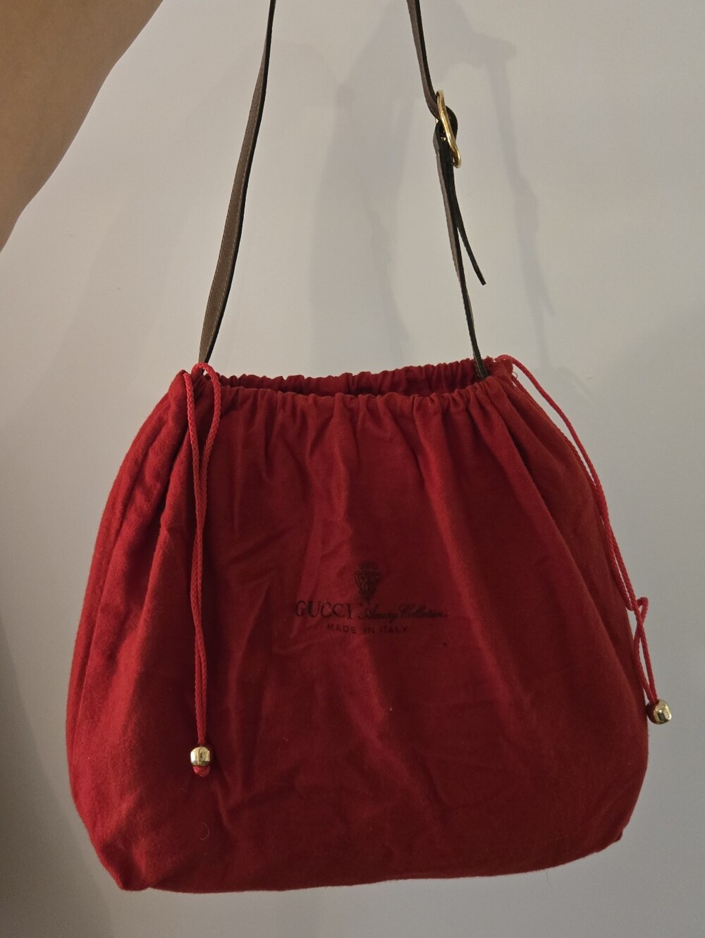 Vintage Gucci Beige GG Canvas Shoulder Bag with Brown Trim and Red/Green Web - Picture 7 of 9